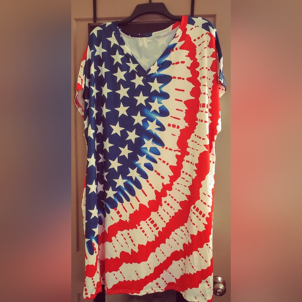V-neck Dress - Red, White, & Blue